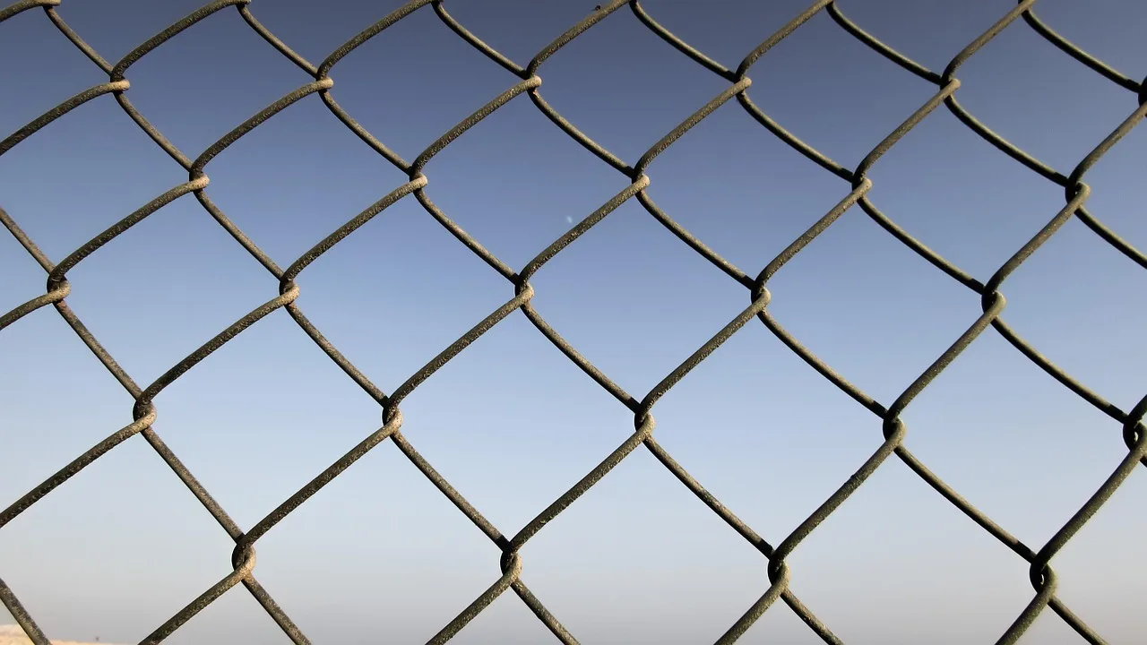 fence, barrier, metal, block, privacy, separate, demarcate, restriction, secure, protection, blocked, blue security, blue metal, restriction, restriction, restriction, restriction, restriction