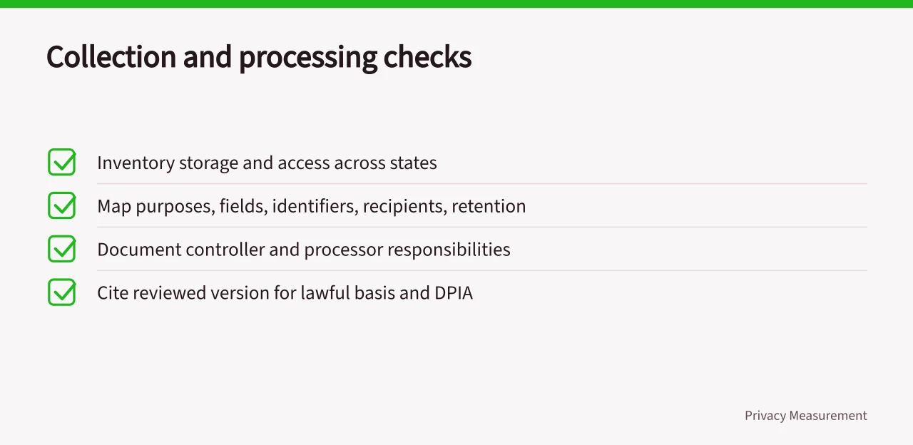 Checklist for collection and processing in measurement release (The quality checklist a measurement release should pass, from definitions to rollback)